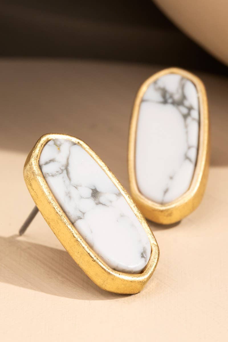 Natural Stone with Worn Metal Earrings
