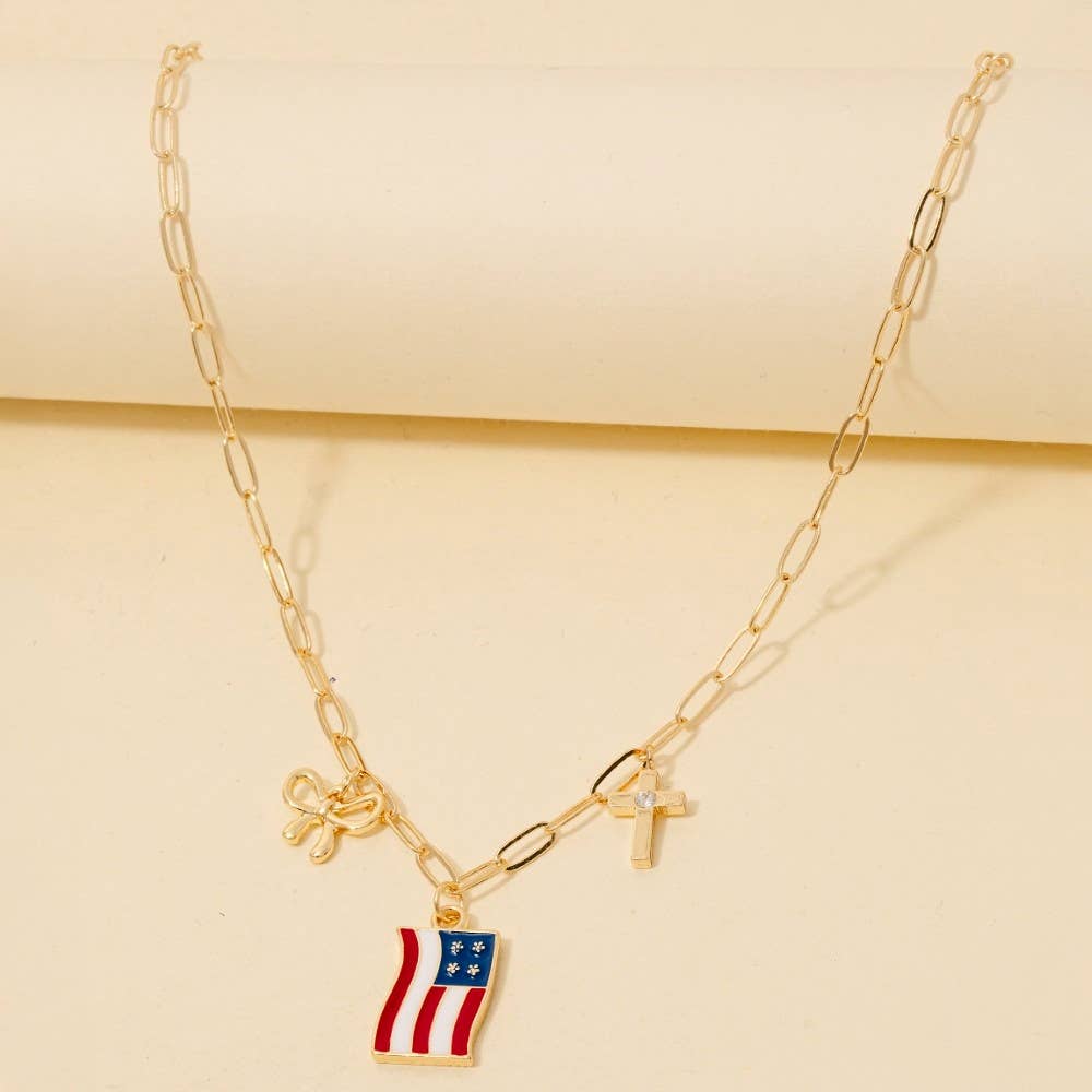 Usa Flag Charm Necklace
