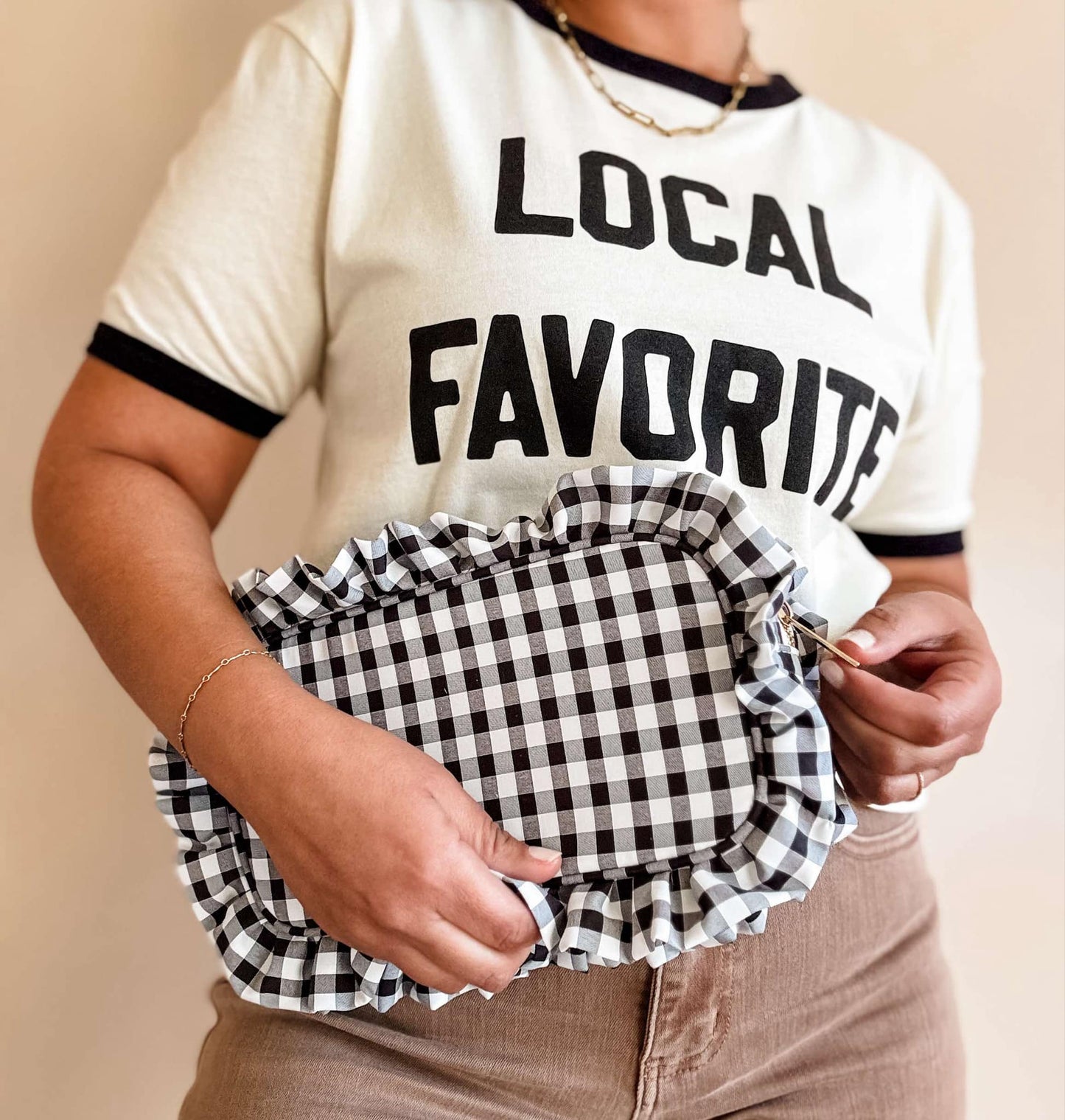 Gingham Frilly Makeup Bag