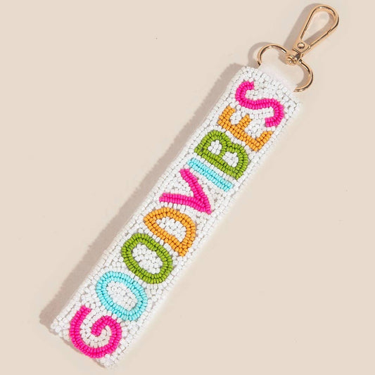 Vibrant Good Vibes Seed Beaded Keychain