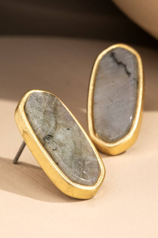 Natural Stone with Worn Metal Earrings