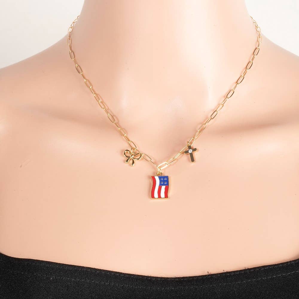 Usa Flag Charm Necklace