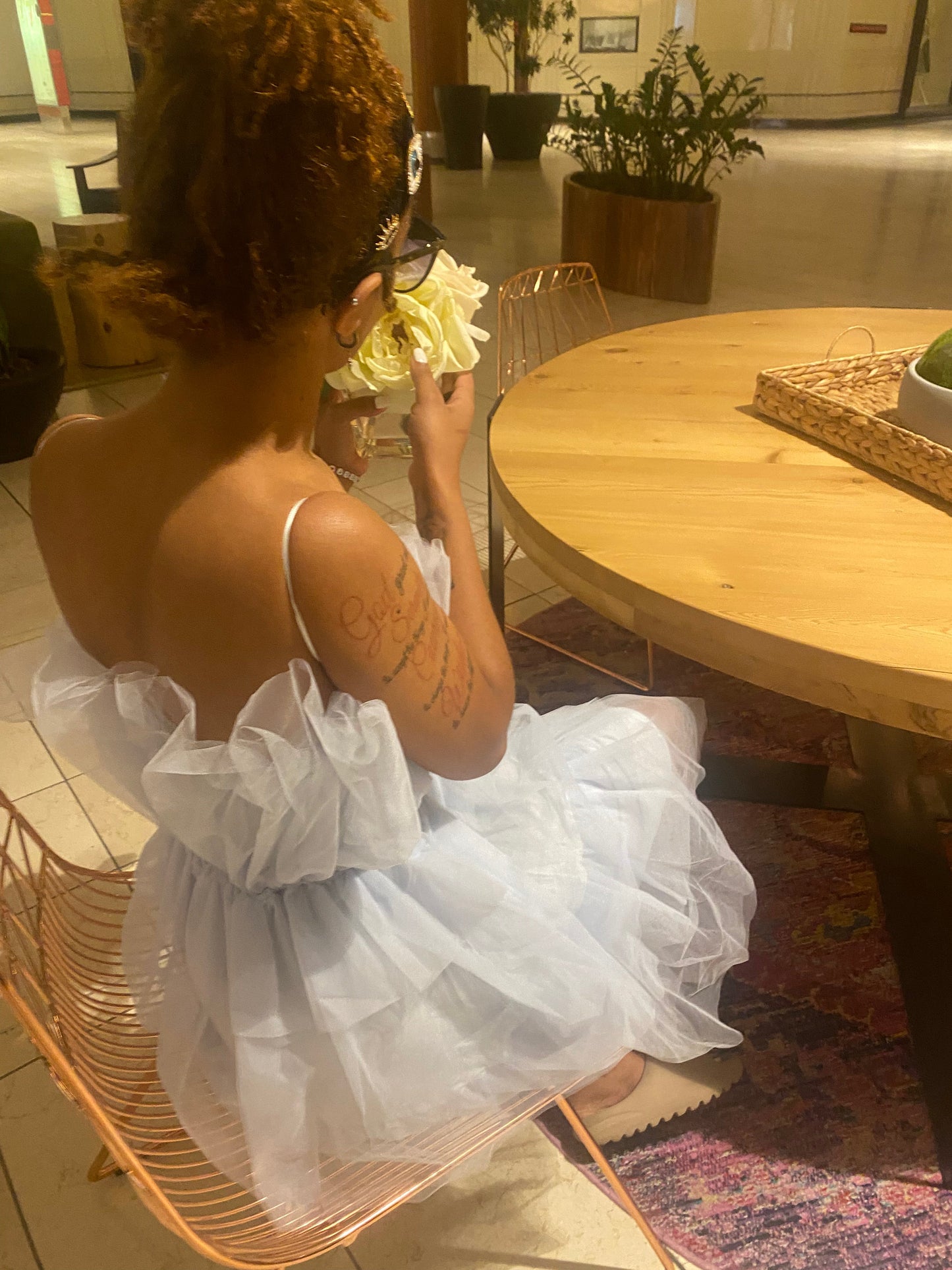 Twirling in tulle sky blue dress