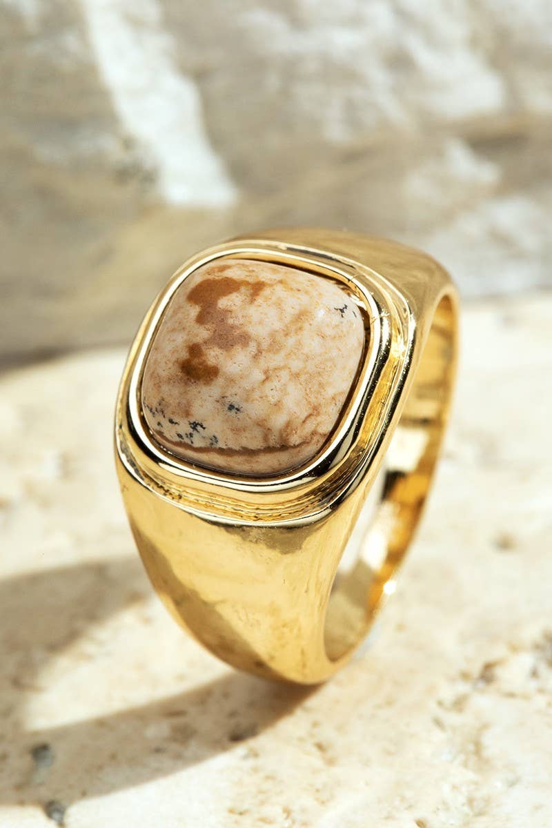 Natural Stone Round Square Ring