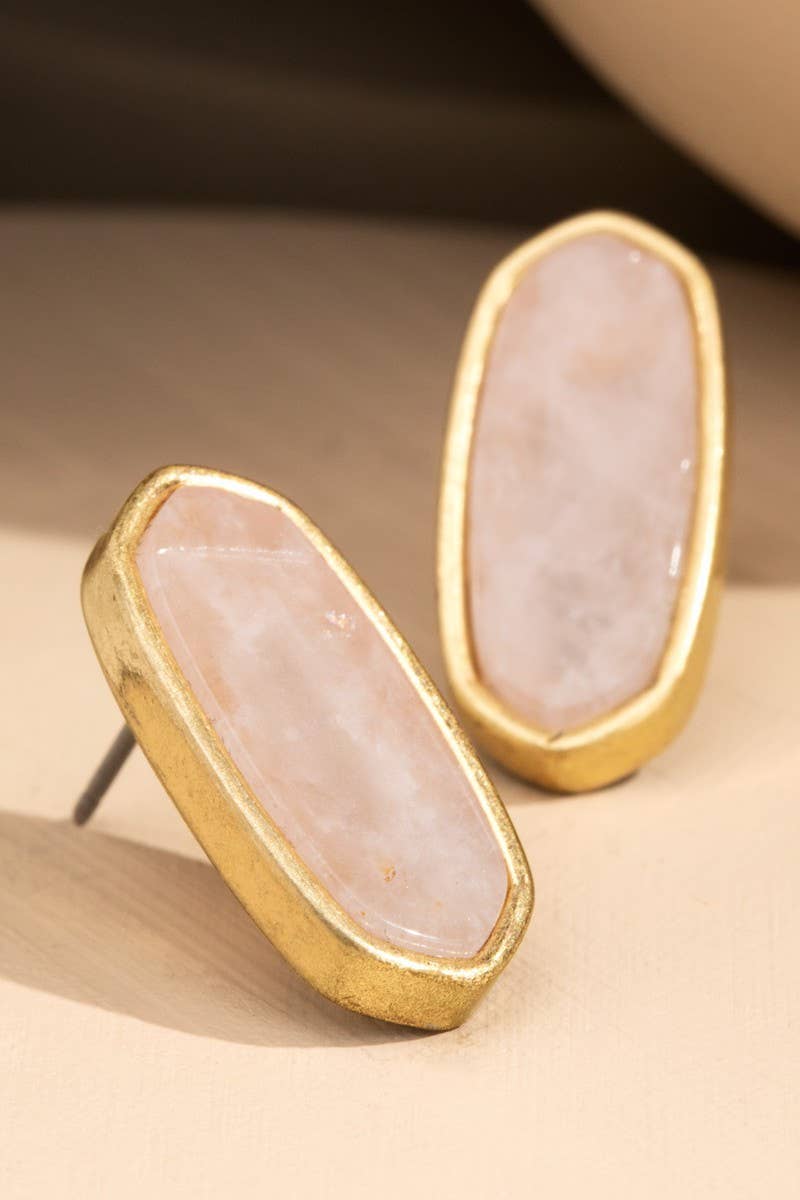 Natural Stone with Worn Metal Earrings