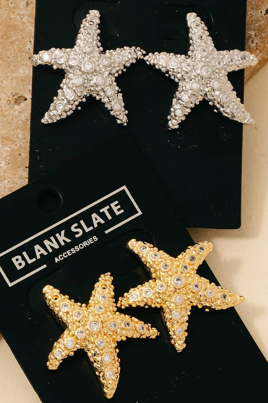 Studded Textured Starfish Stud Earrings