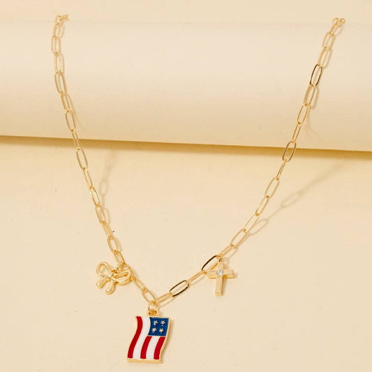Usa Flag Charm Necklace