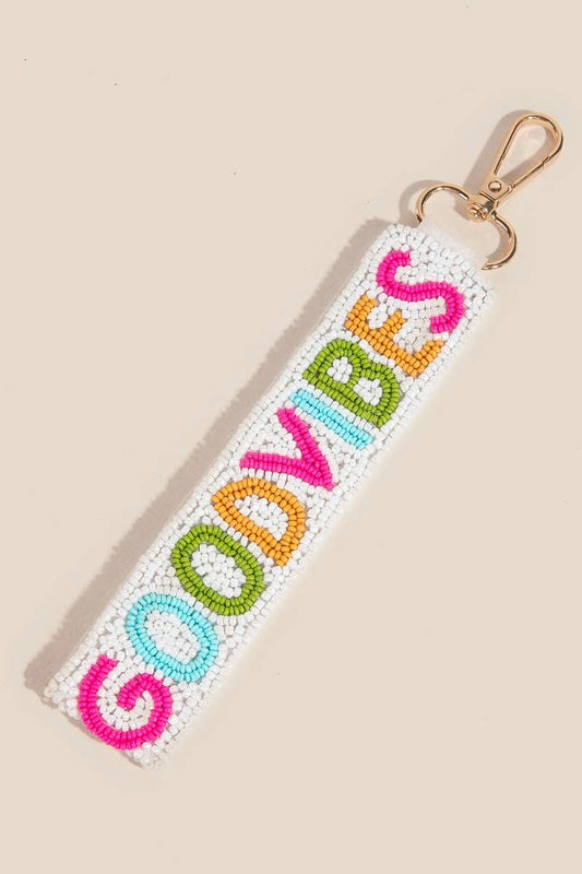 Vibrant Good Vibes Seed Beaded Keychain