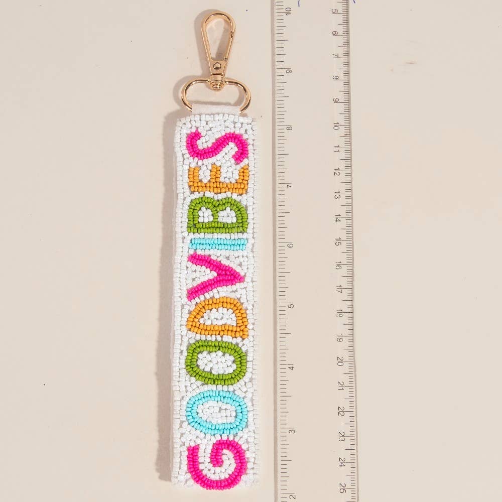 Vibrant Good Vibes Seed Beaded Keychain