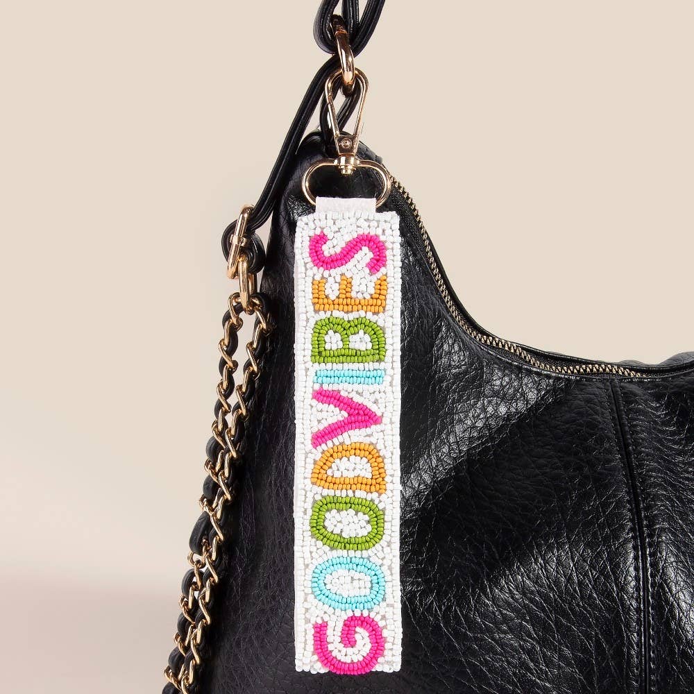 Vibrant Good Vibes Seed Beaded Keychain